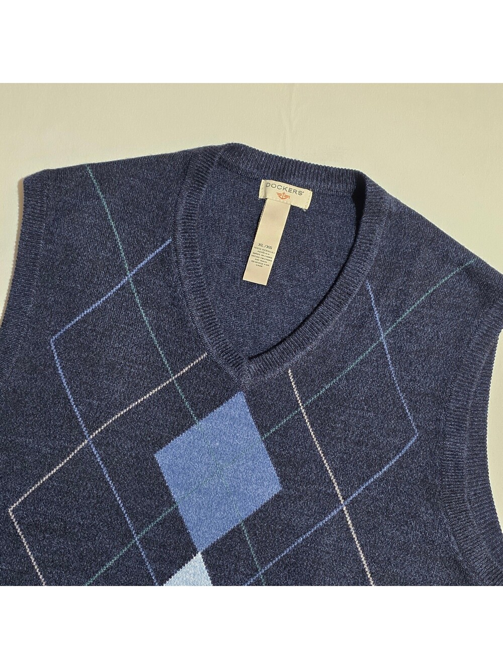 Y2K Dockers Men's Navy Blue Argyle Sweater Vest XL Acrylic Preppy Grandpacore